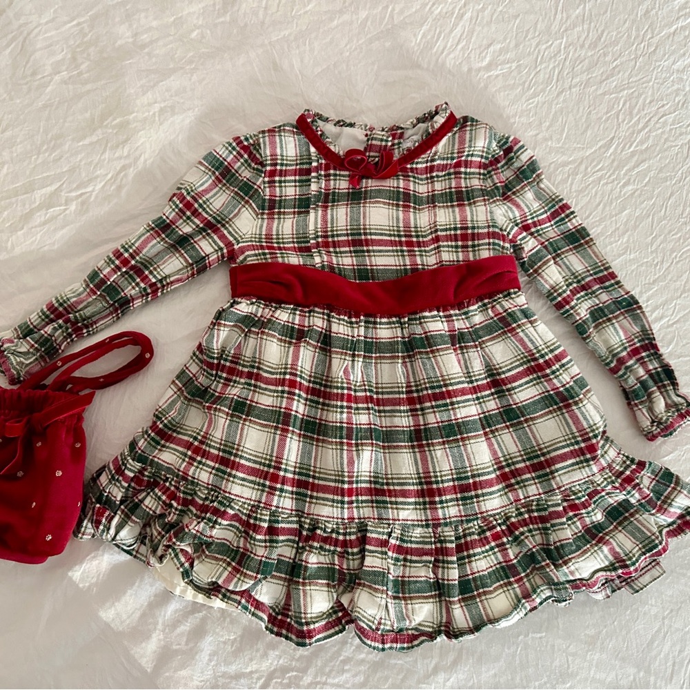 Tommy Bahama Toddler Plaid Christmas Dress/Purse - 24 Months - Like New